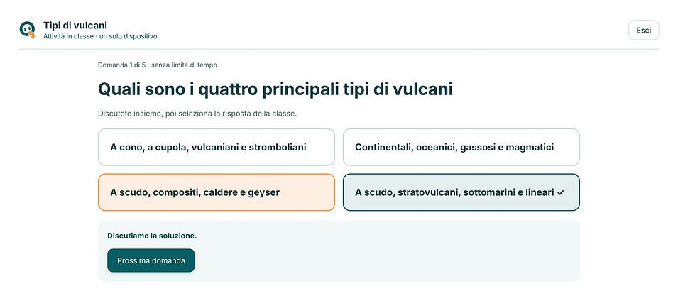 La risposta scelta dalla classe e quella corretta