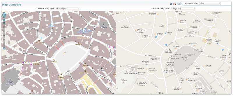 Siena osm vs gmaps